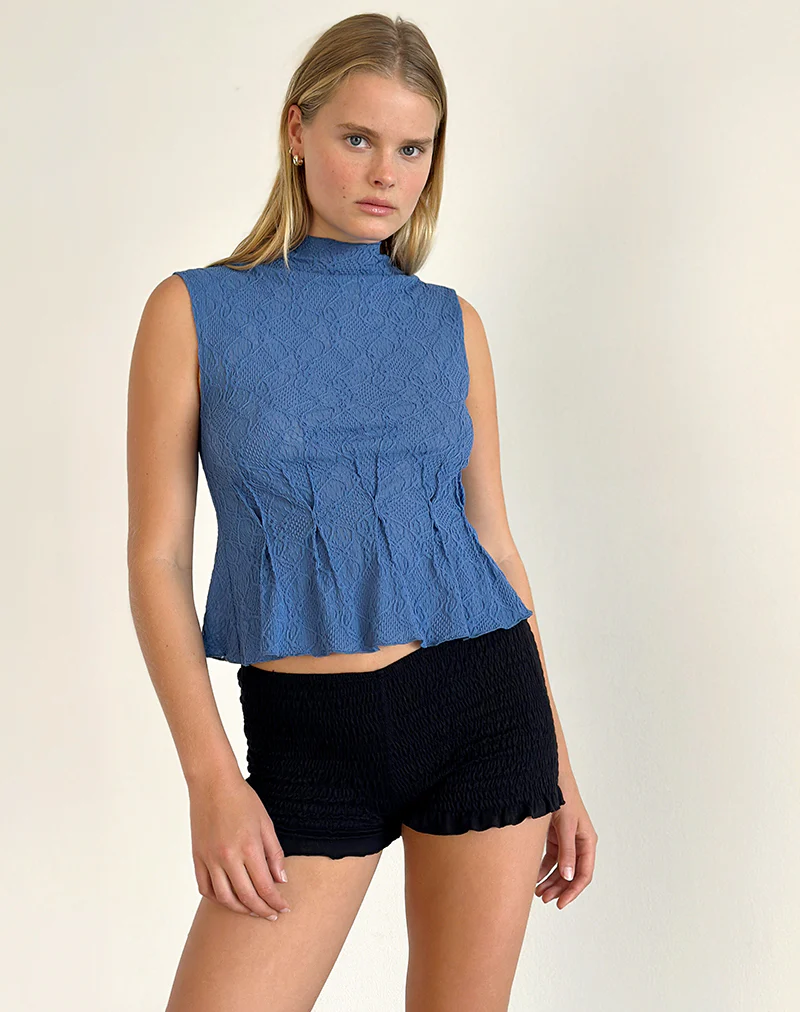 Kimbra Sleeveless Top in Textured Blue - Image 2