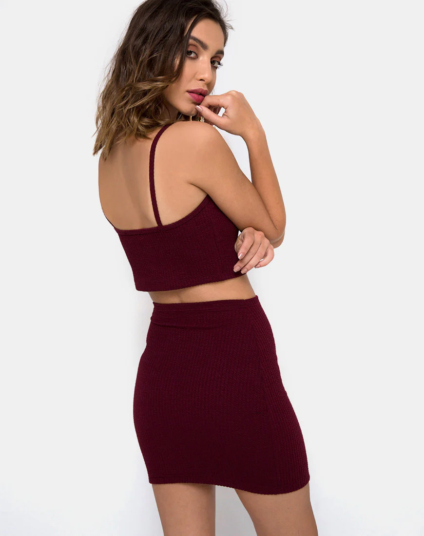 Kimmy Bodycon Skirt in Burgundy - Image 2