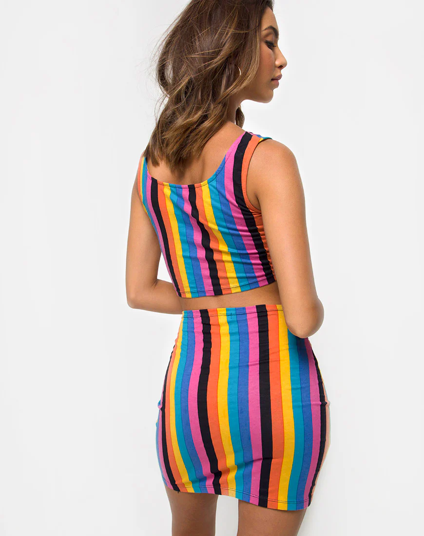 Kimmy Bodycon Skirt in New Vertical Mixed Stripe - Image 2