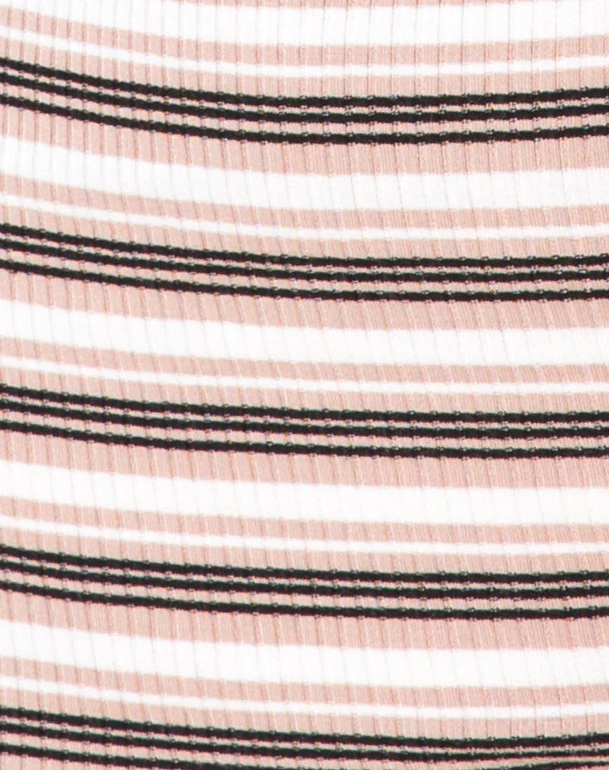 Kimmy Bodycon Skirt in Rib Stripe Cream Black and Tan - Image 5