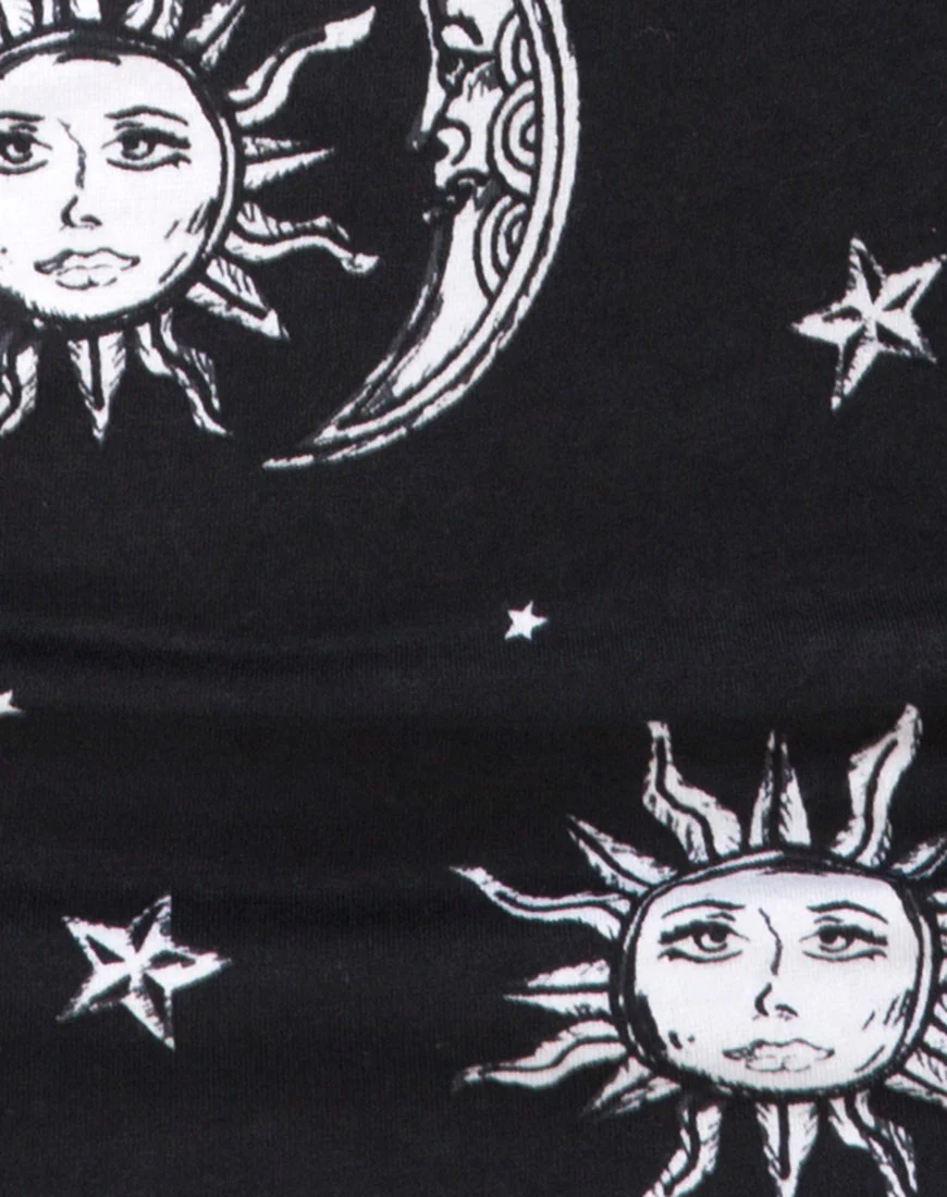 Kimmy Bodycon Skirt in Sun Moon Stars BW - Image 5