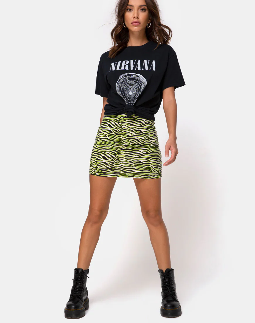 Kimmy Mini Skirt in Zebra Fluro Green - Image 3