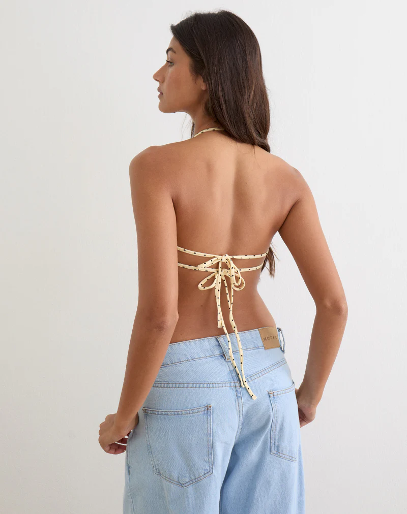 Kindos Halter Top in Butter Yellow with Micro Polka Dots - Image 3