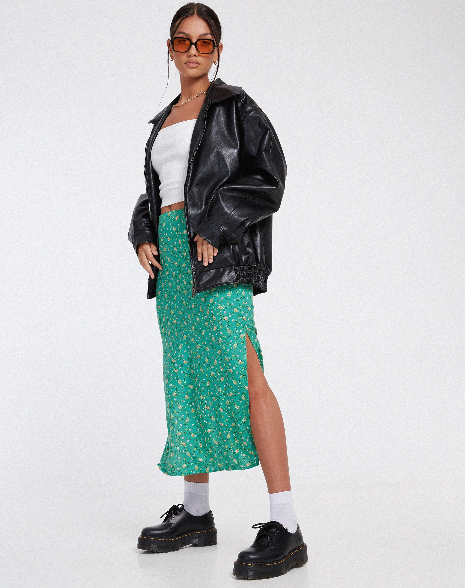 Kindra Midi Skirt in Paisley Fun Green - Image 2