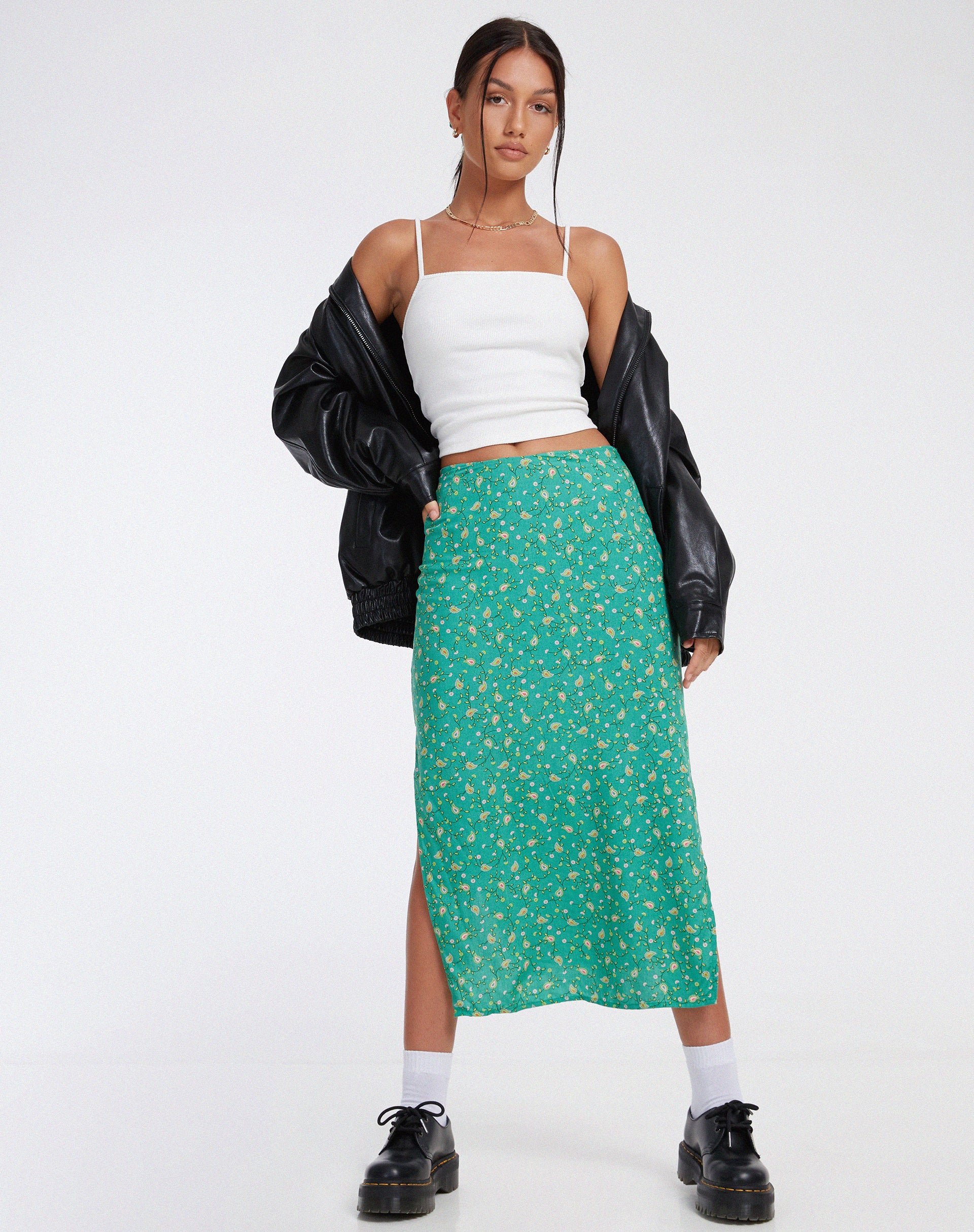 Kindra Midi Skirt in Paisley Fun Green - Image 4