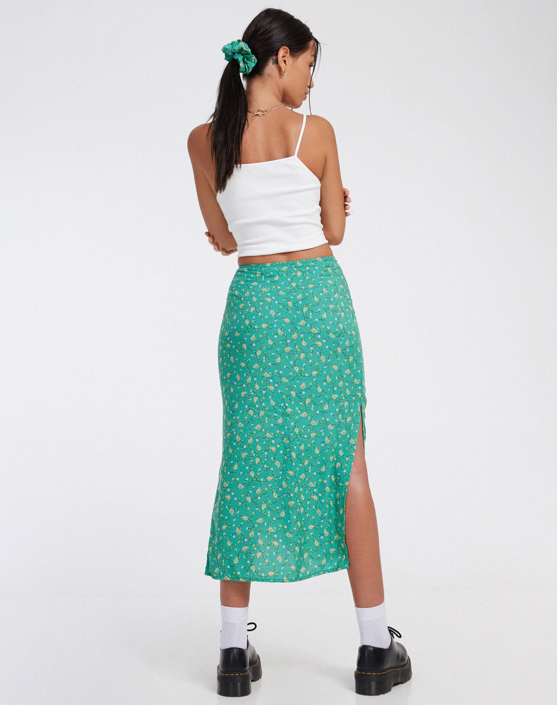 Kindra Midi Skirt in Paisley Fun Green - Image 6