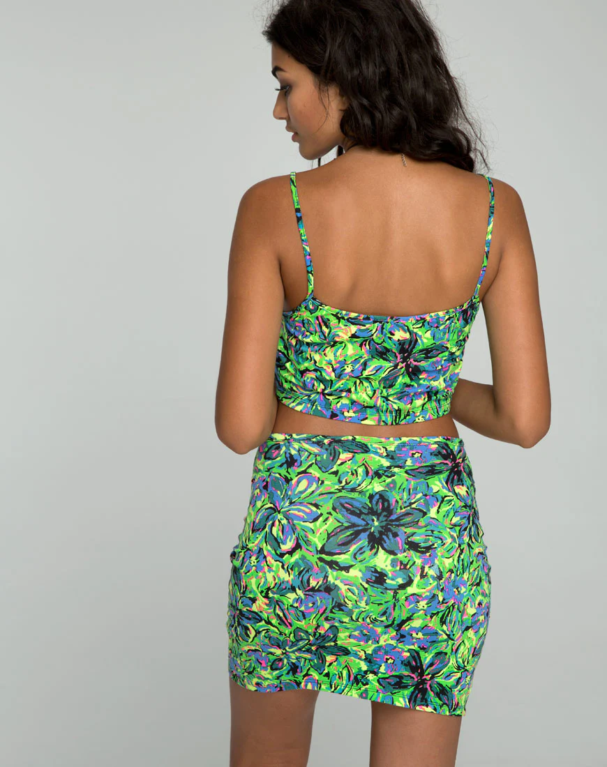 Kini Crop Top in Fluro Flower Citrus - Image 2