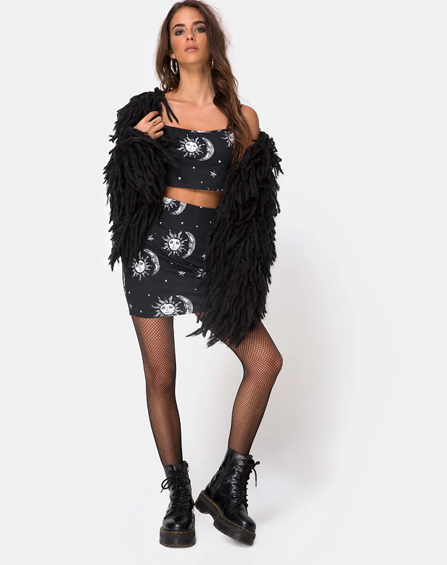 Kini Crop Top in Sun Moon Stars BW - Image 3