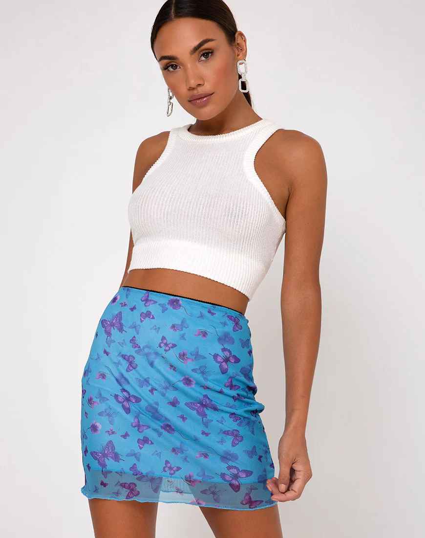 Kinnie Mini Skirt in Mesh Butterfly Azure - Image 5