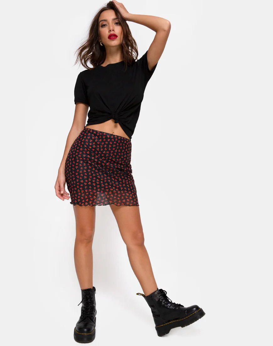 Kinnie Mini Skirt in Dotty Rose Net - Image 3