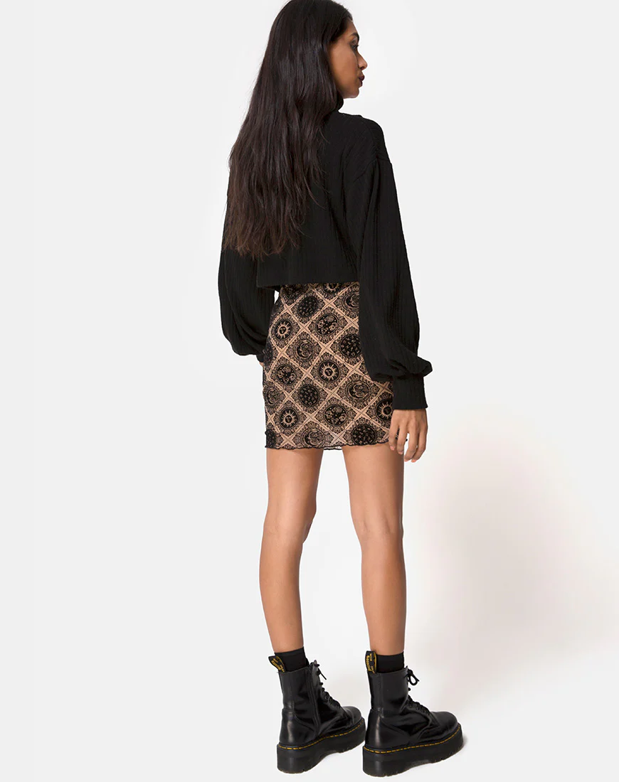Kinnie Mini Skirt in Taupe Net with Black Sign Flock - Image 5