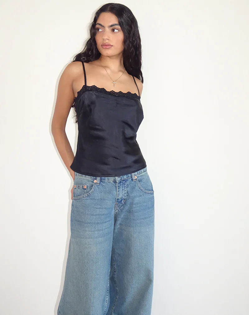 Kira Top in Satin Black with Black Lace - Image 4