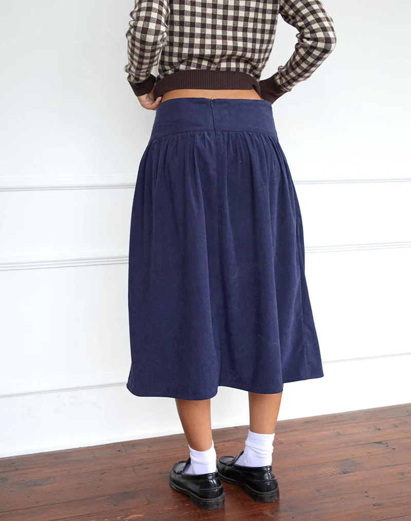 Kiranila Midi Skirt in Baby Cord Ink Blue - Image 5