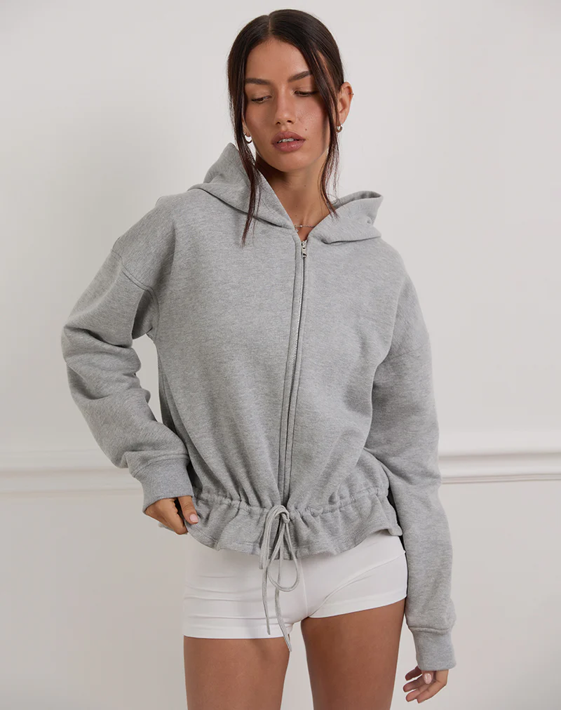Kit Cinched Waist Hoodie in Grey Marl - Image 2