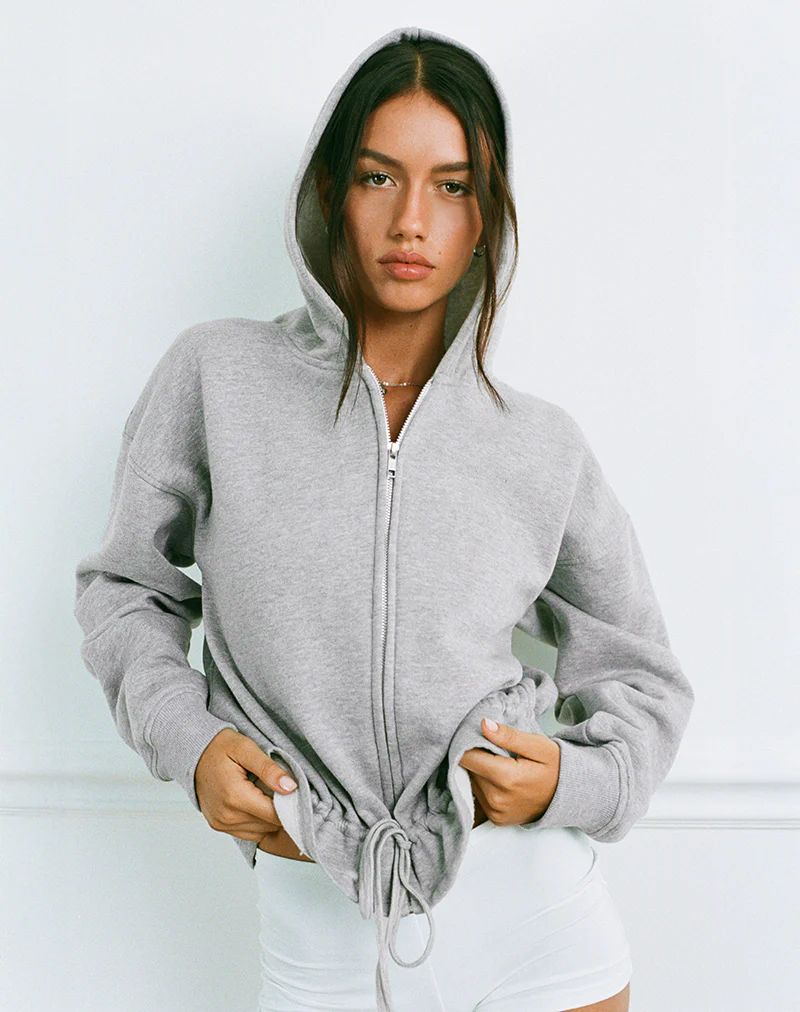 Kit Cinched Waist Hoodie in Grey Marl - Image 4