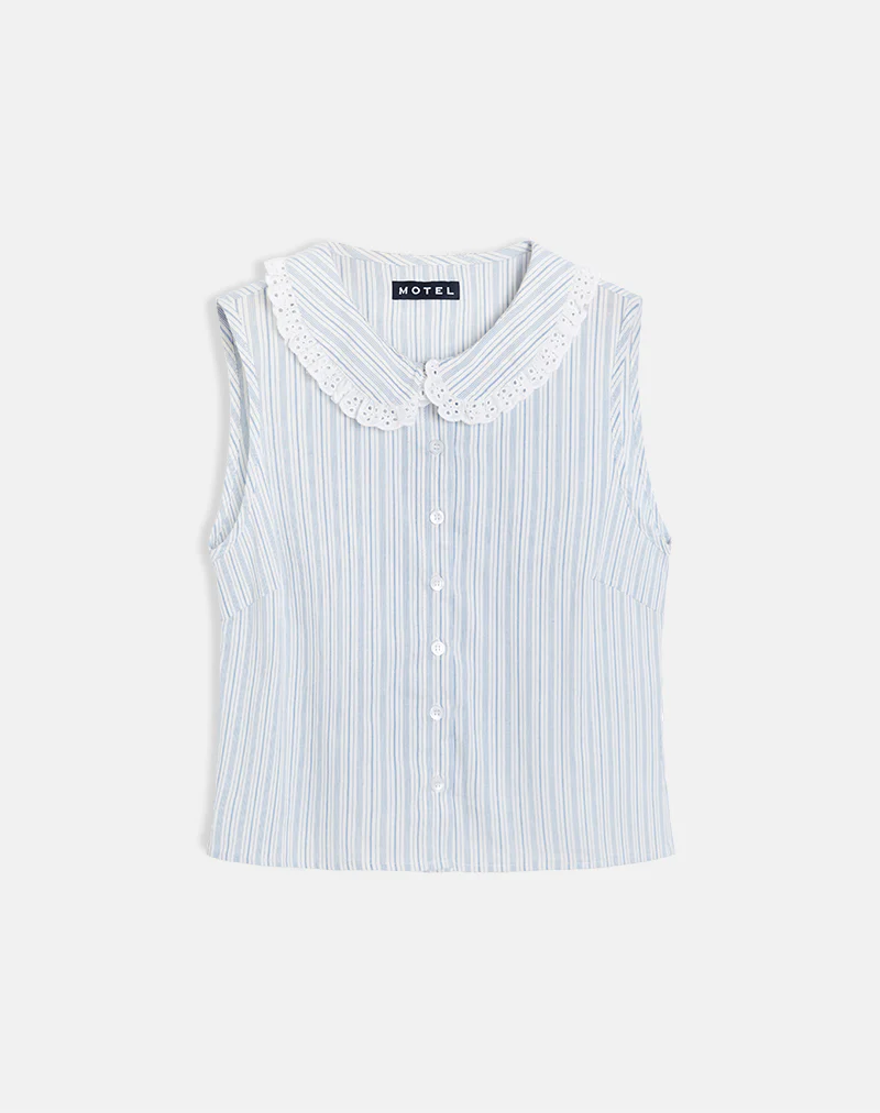 Kitami Shirt in Linen White Blue Stripe - Image 4