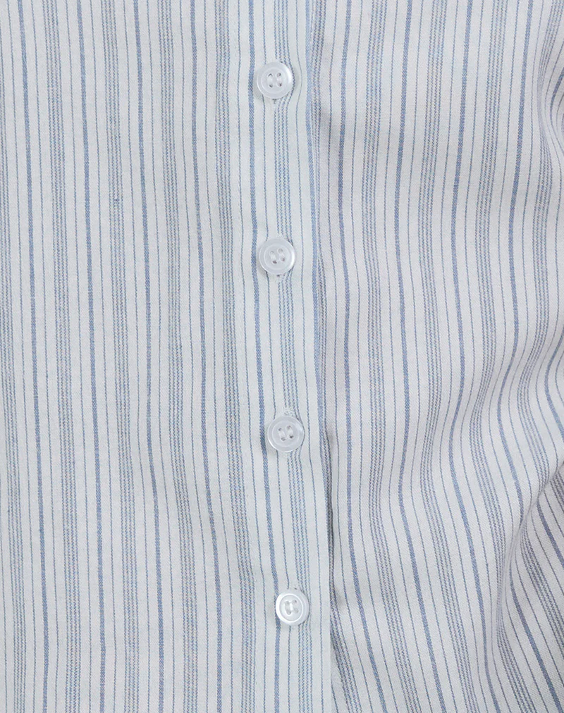 Kitami Shirt in Linen White Blue Stripe - Image 8