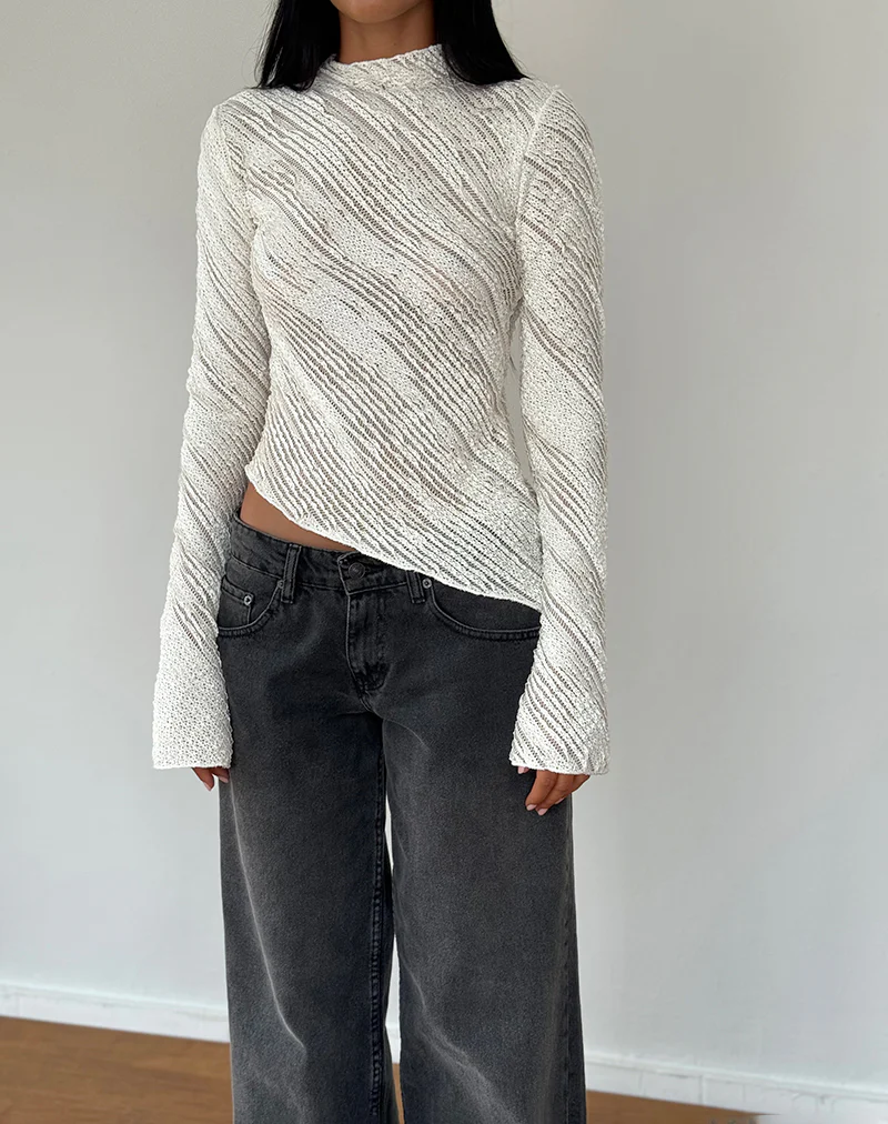 Kittie Long Sleeve Top in Textured Ivory - Image 3