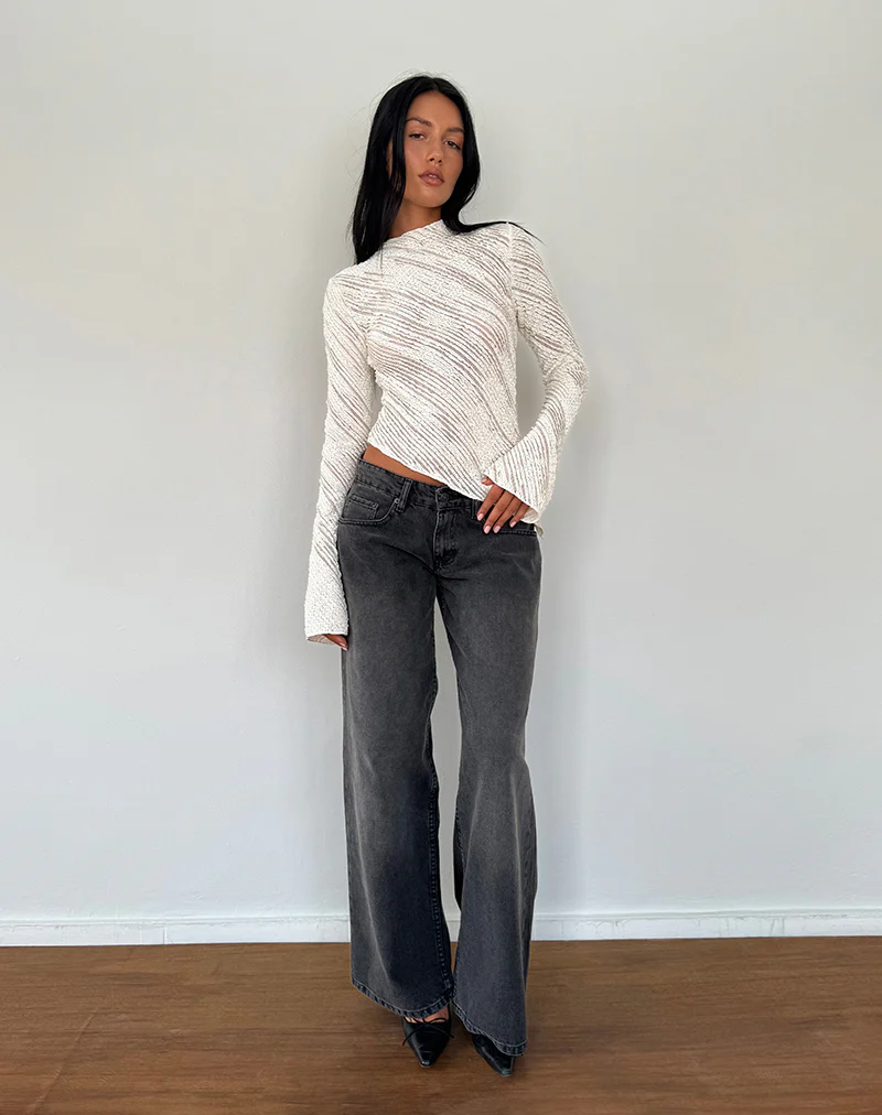 Kittie Long Sleeve Top in Textured Ivory - Image 4