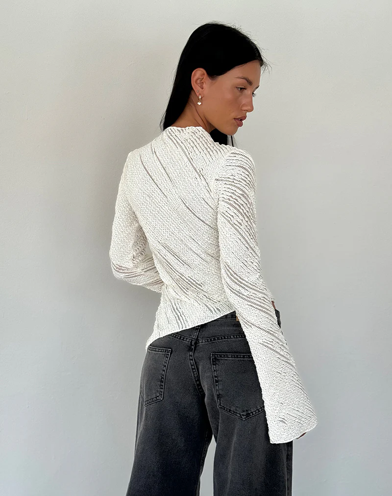 Kittie Long Sleeve Top in Textured Ivory - Image 5