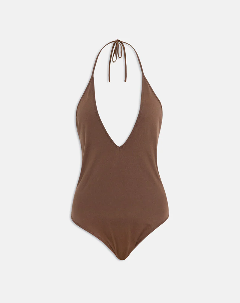 Kitty Deep Plunge Bodysuit in Cocoa - Image 2