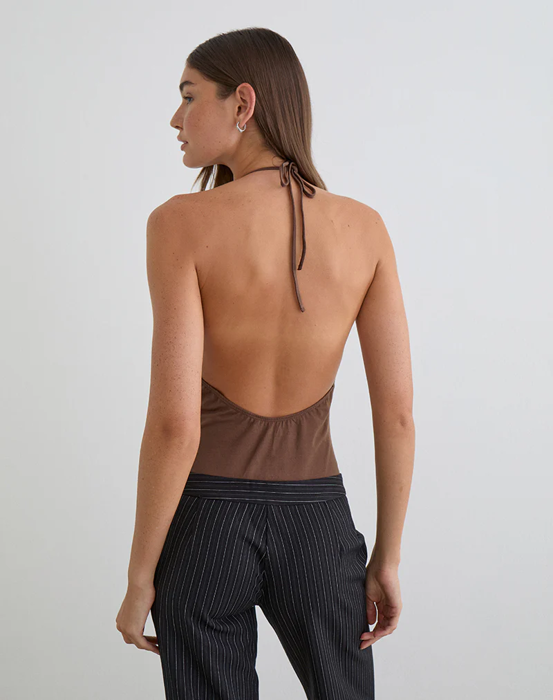 Kitty Deep Plunge Bodysuit in Cocoa - Image 3