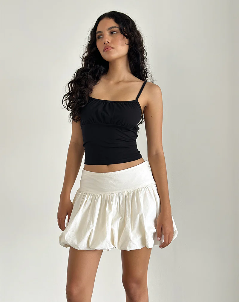 Kiyowo Puffball Mini Skirt in Poplin Ivory - Image 2