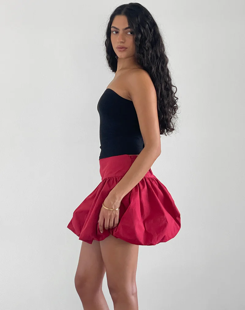 Kiyowo Puffball Mini Skirt in Adrenaline Red - Image 2