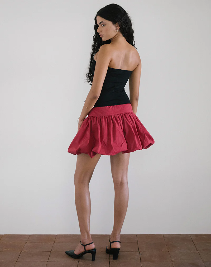 Kiyowo Puffball Mini Skirt in Adrenaline Red - Image 5