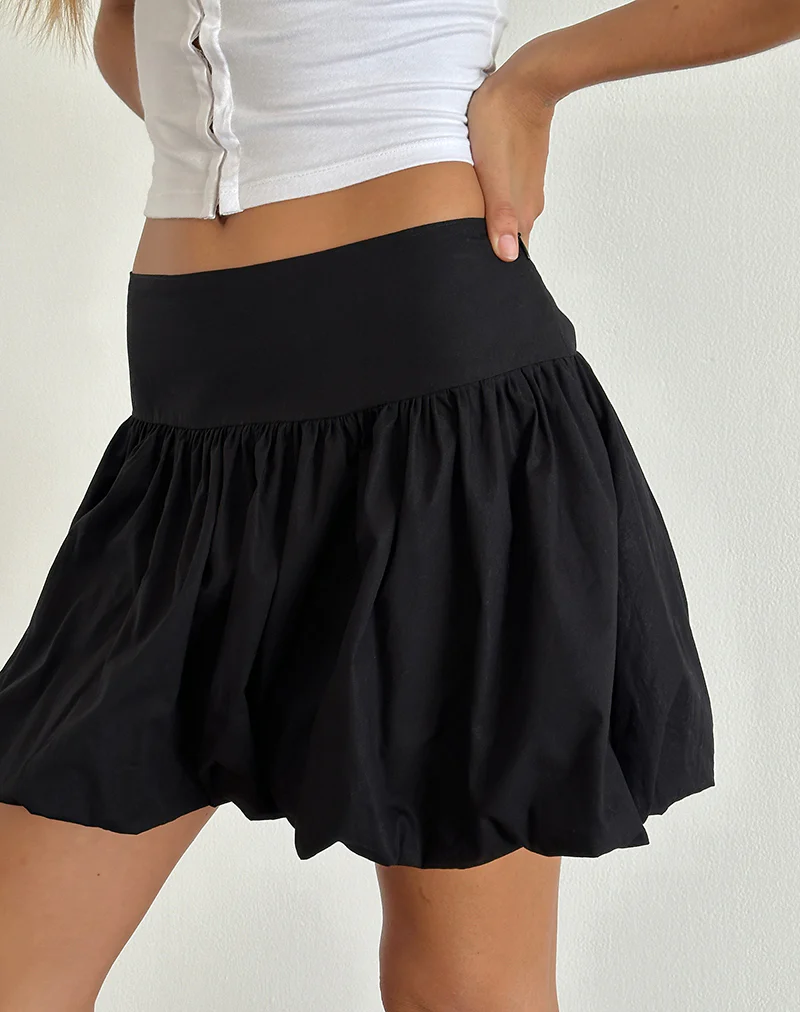 Kiyowo Puffball Mini Skirt in Black - Image 3
