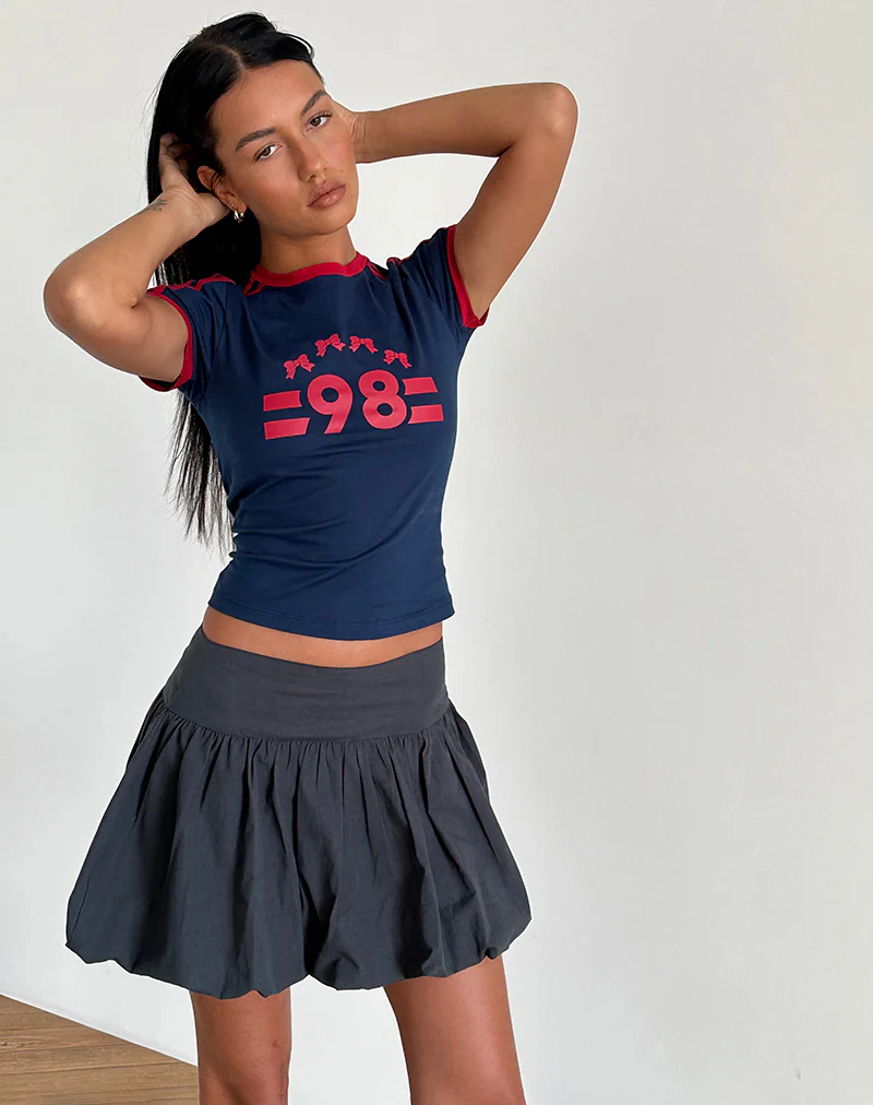 Kiyowo Puffball Mini Skirt in Charcoal Grey - Image 2