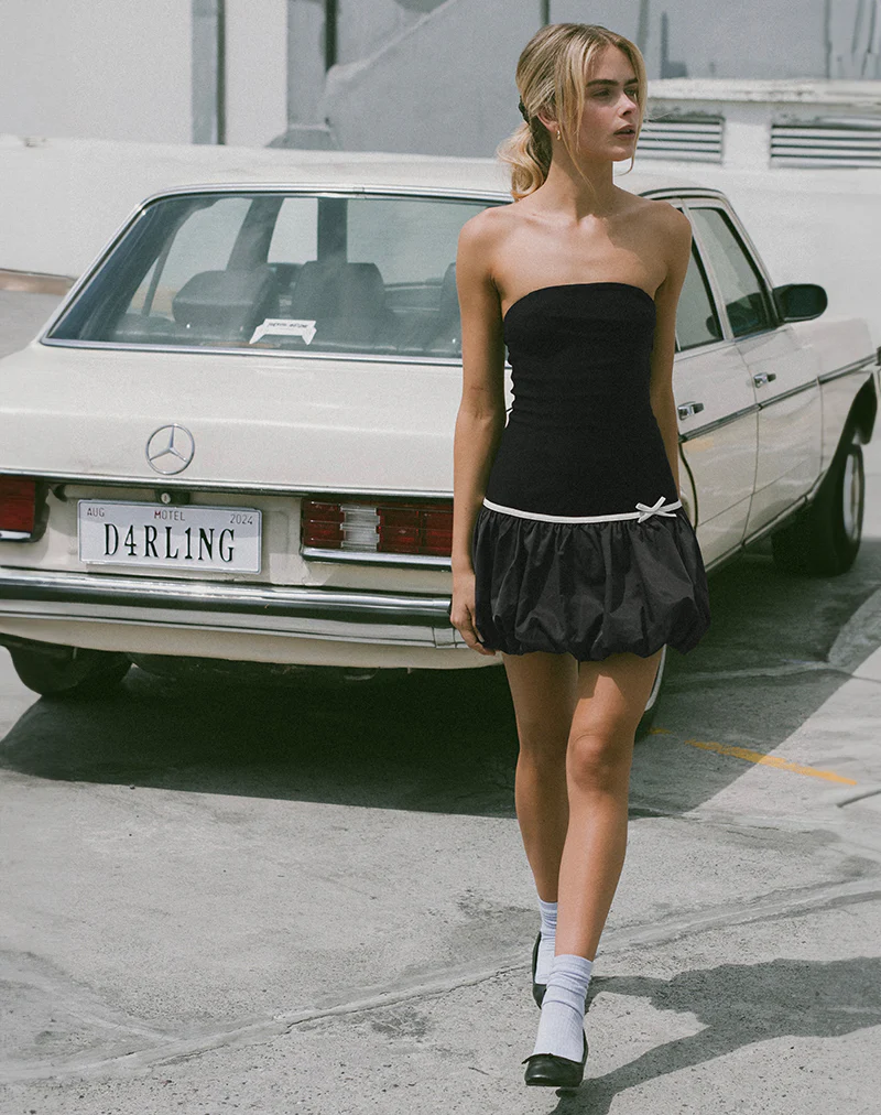 Klaita Puffball Mini Dress in Black - Image 2