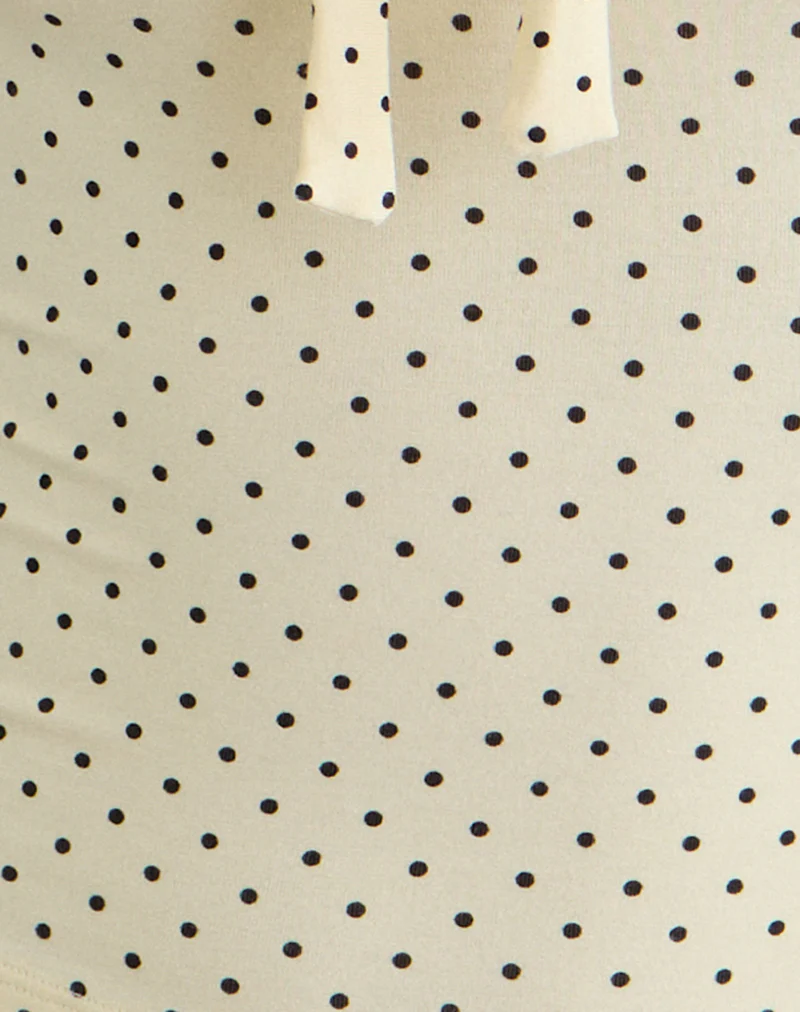 Kline Long Sleeve Tie Front Top in Rayon Jersey Micro Polka Cream - Image 5