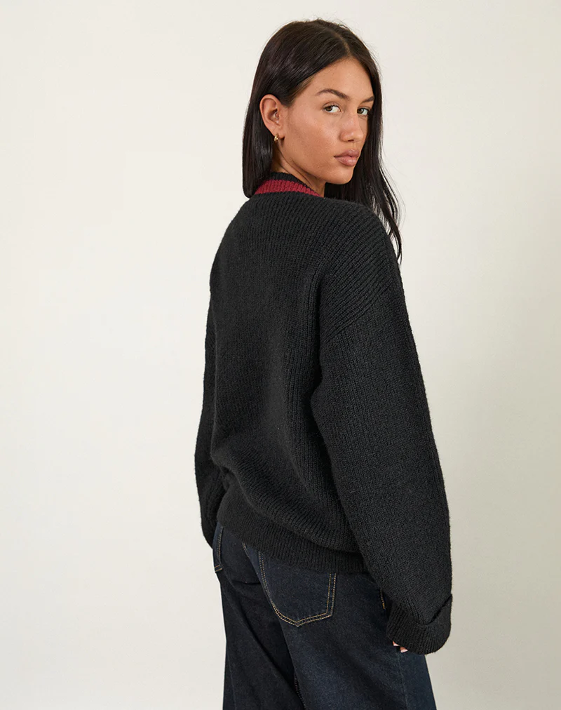 Knitza Jumper in Black with Red Stripes - Image 2