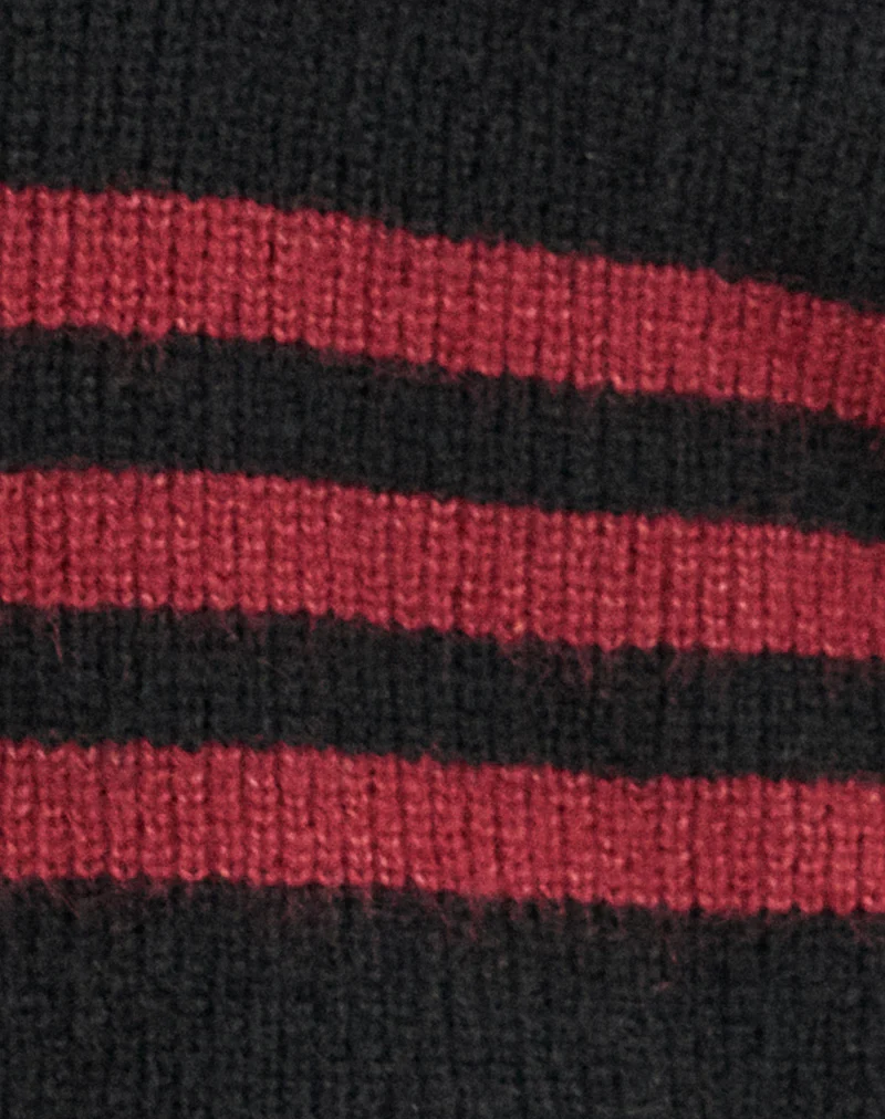 Knitza Jumper in Black with Red Stripes - Image 6