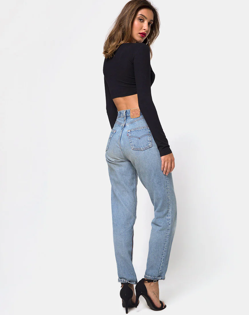 Knotie Longsleeve Crop Top in Black - Image 4