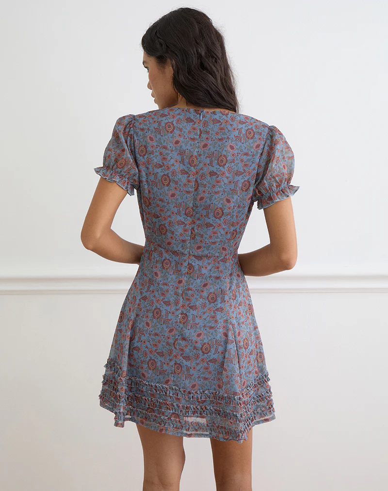 Koharu Mini Dress in Shadow Blossom Blue Chiffon - Image 4
