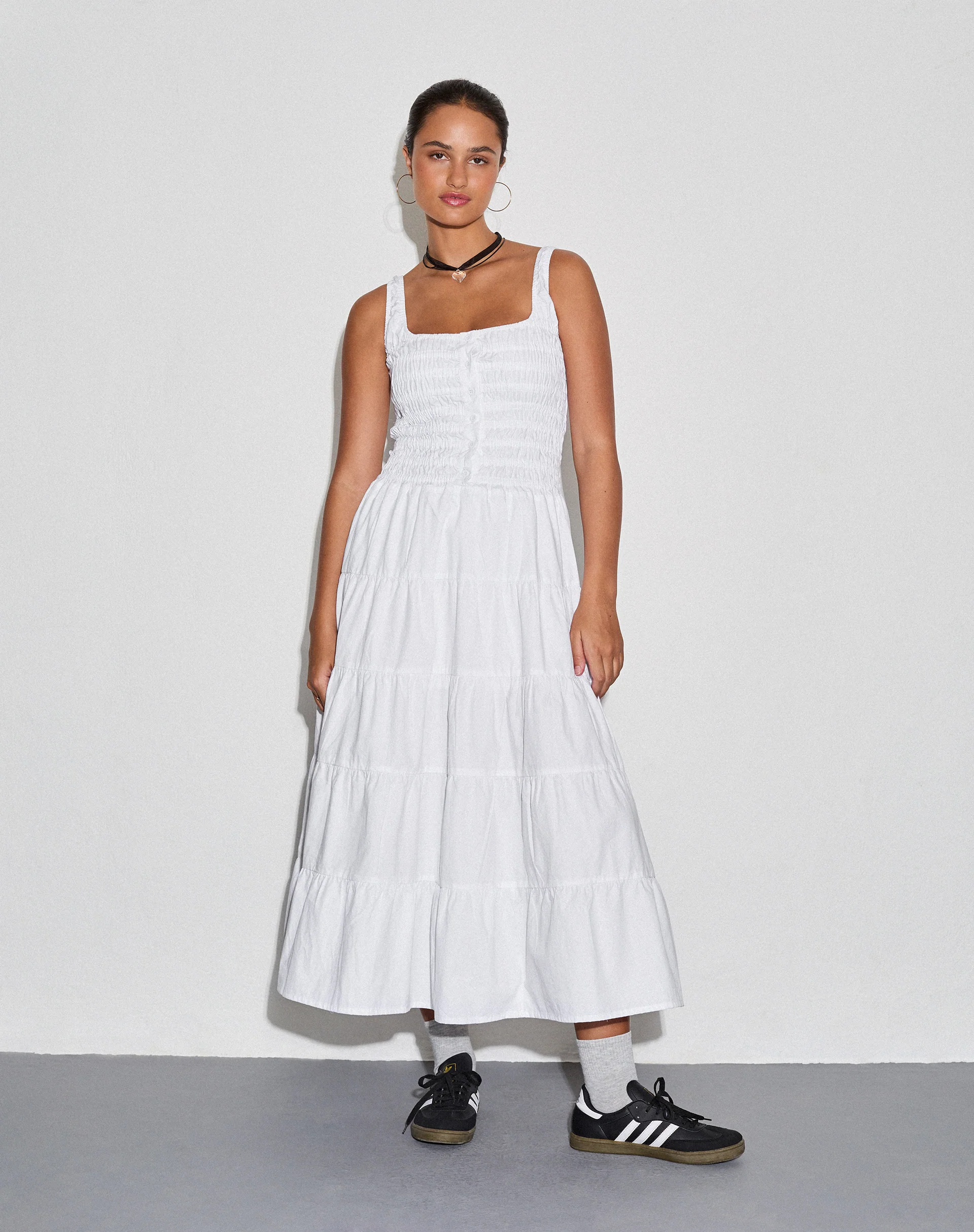 Koizumi Tiered Maxi Dress in Poplin White - Image 2