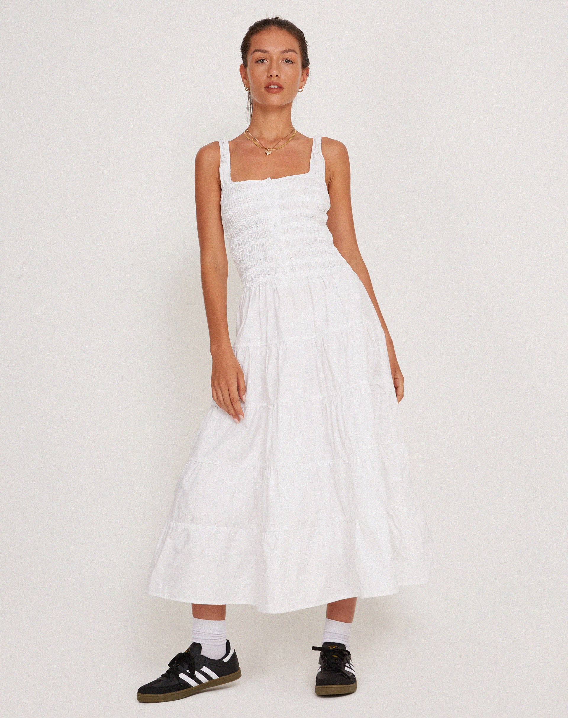 Koizumi Tiered Maxi Dress in Poplin White - Image 7