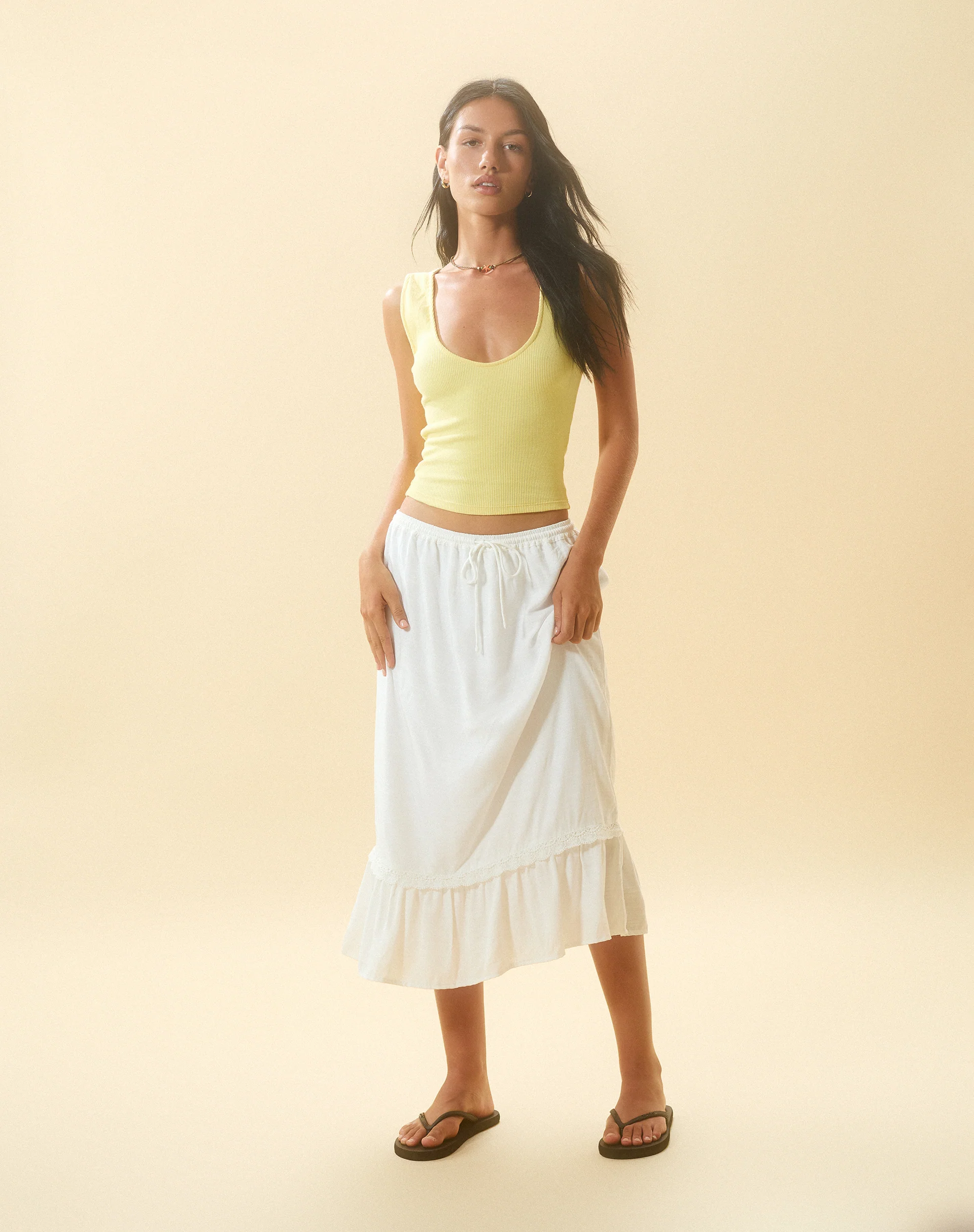 Kokies Frill Hem Midi Skirt in White - Image 2