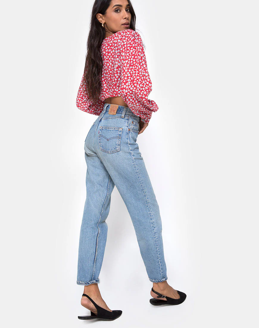 Koniva Crop Top in Ditsy Rose Red and Silver - Image 4