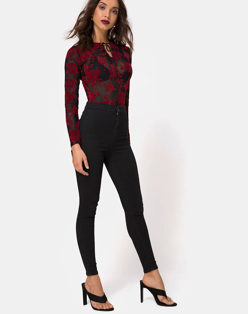 Korina Bodice in Romantic Red Rose Flock - Image 3