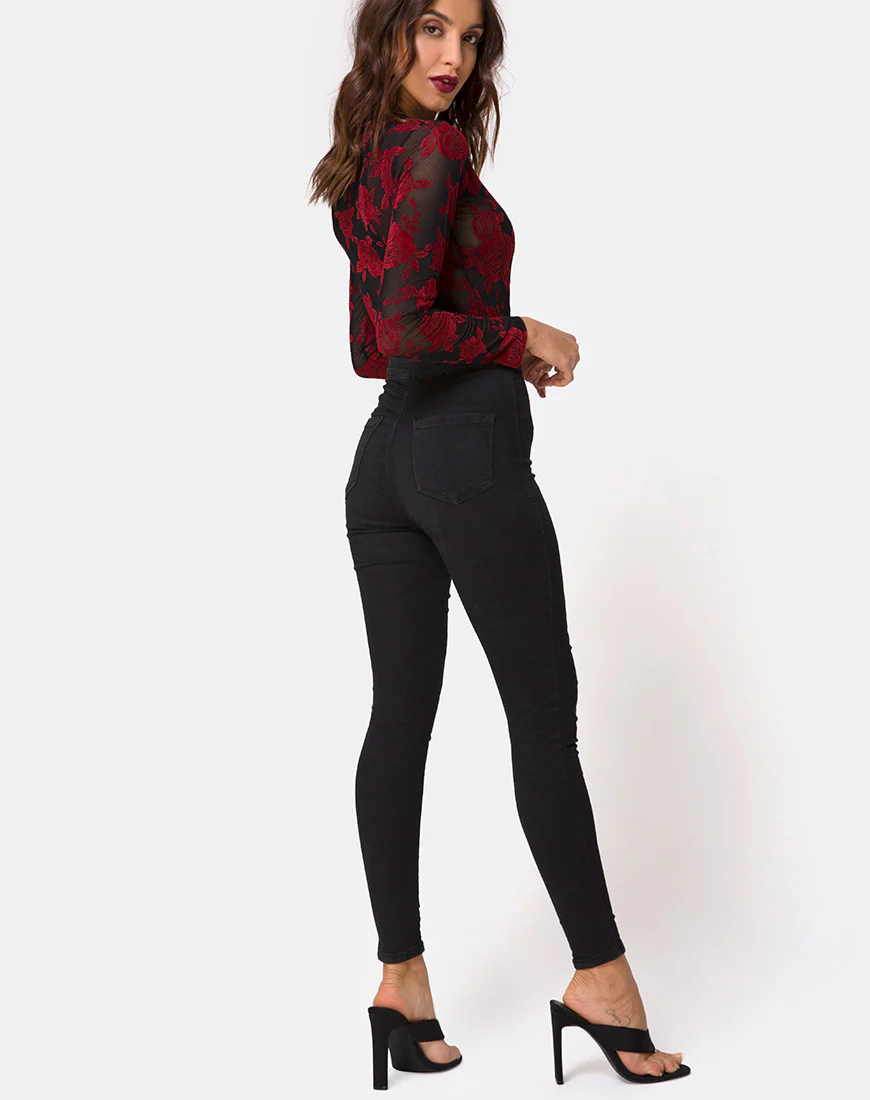 Korina Bodice in Romantic Red Rose Flock - Image 4