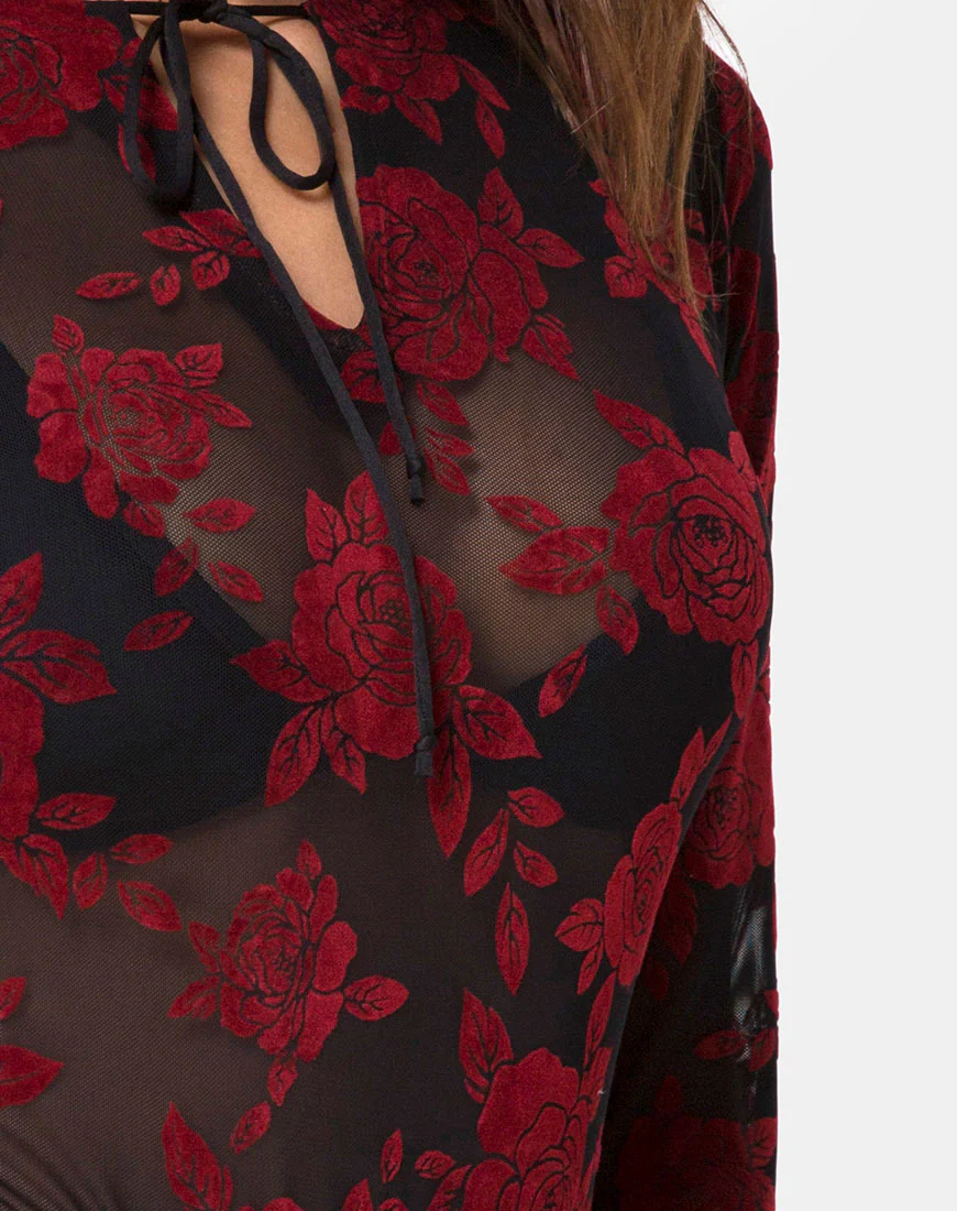 Korina Bodice in Romantic Red Rose Flock - Image 5
