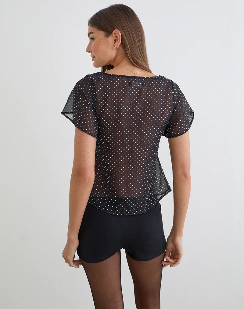 Kota Chiffon Blouse in Black with Micro Polka Print - Image 5