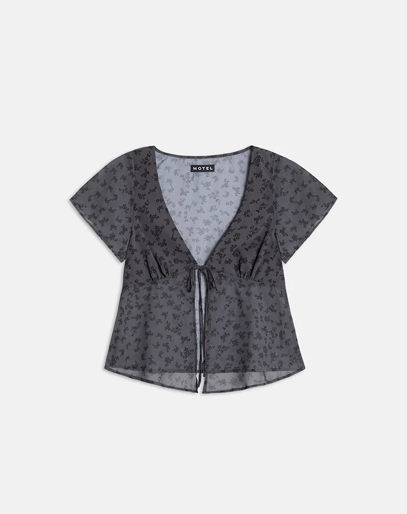 Kota Chiffon Blouse in Minimal Flower Dark Grey - Image 5