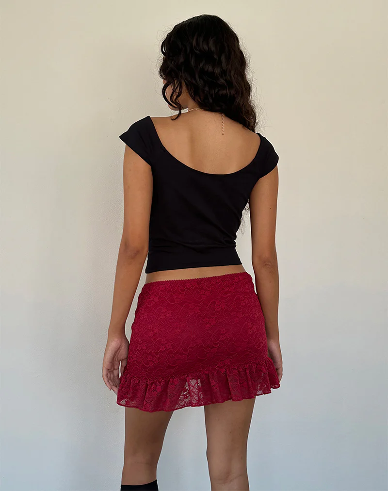 Krecia Mini Skirt in Deep Red Lace - Image 5