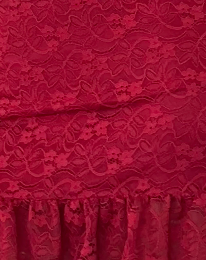 Krecia Mini Skirt in Deep Red Lace - Image 6
