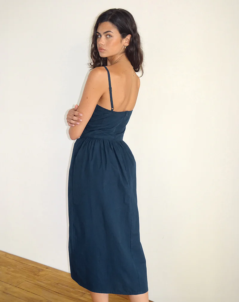 Krista Maxi Dress in Poplin Navy - Image 3