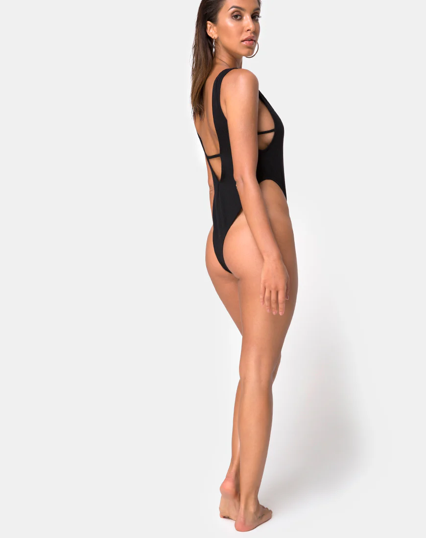 Kristie Swimsuit in Black Mini Rib - Image 4